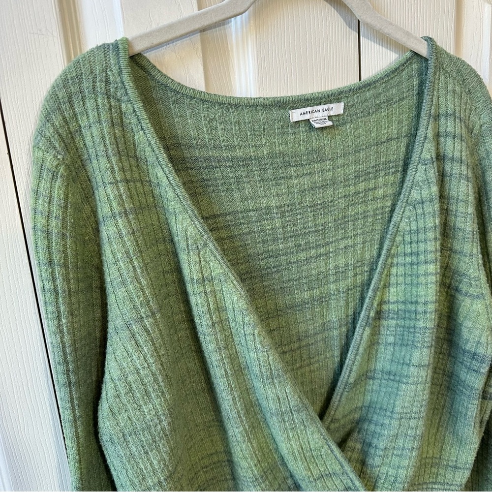 American Eagle Faux Wrap Cropped Ribbed Long Sleeve Sweater Top Womens Size XXL - Picture 8 of 11